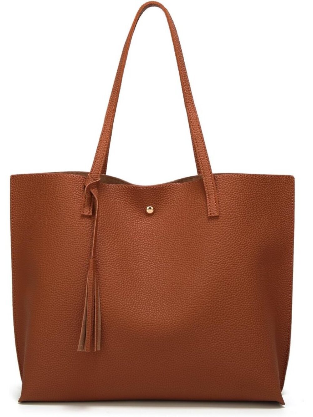 Women’s Brown Soft Faux Leather Tote Bag Tassel Large Shoulder Purse